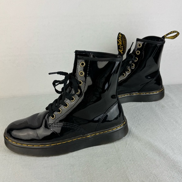 Dr. Martens Zavala Combat Boot Patent Leather Shiny Black Size Ladies 7 Men 6 - Picture 5 of 7